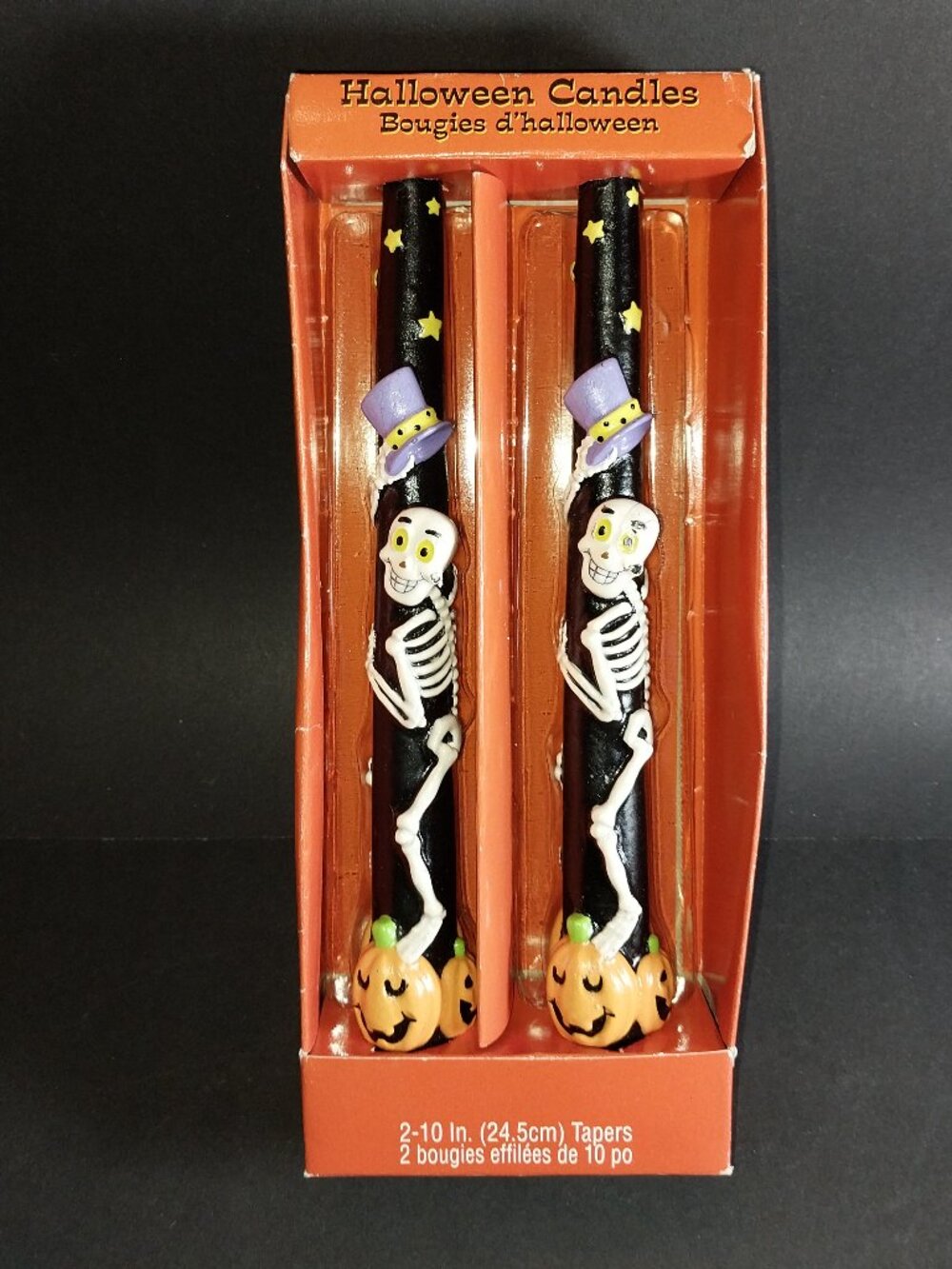 Vintage American Greetings Taper Candles Halloween Skeletons PAIR 10"